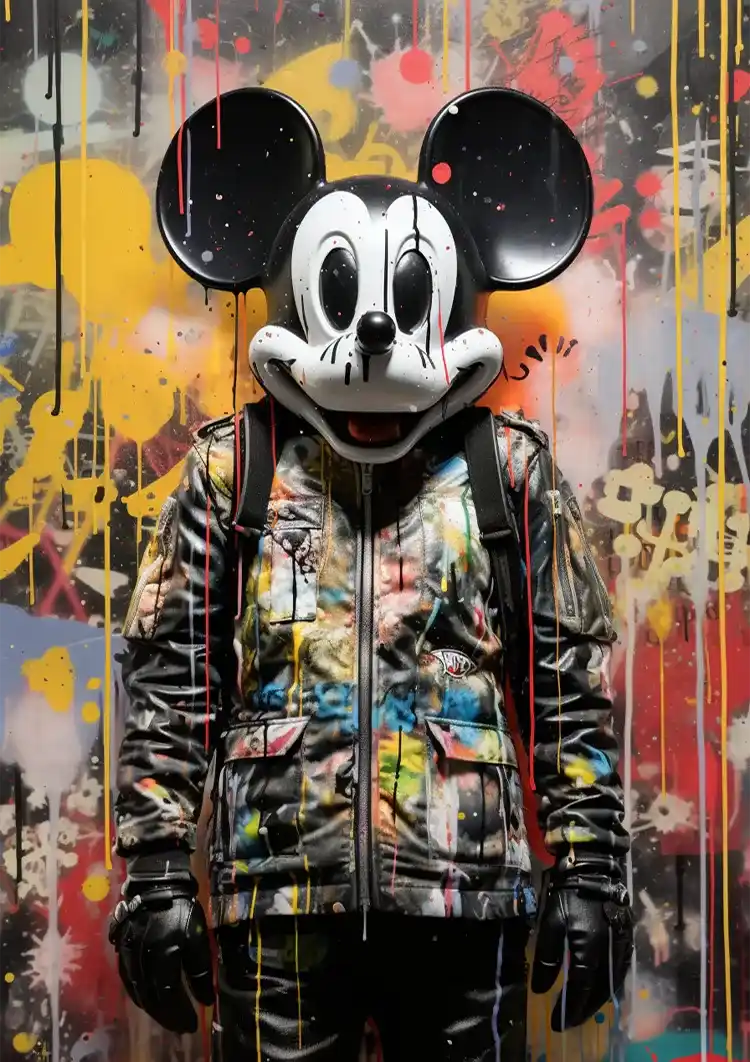 Grunge Cartoon Maus Straßenkunst Bunte Farbspritzer Malerei