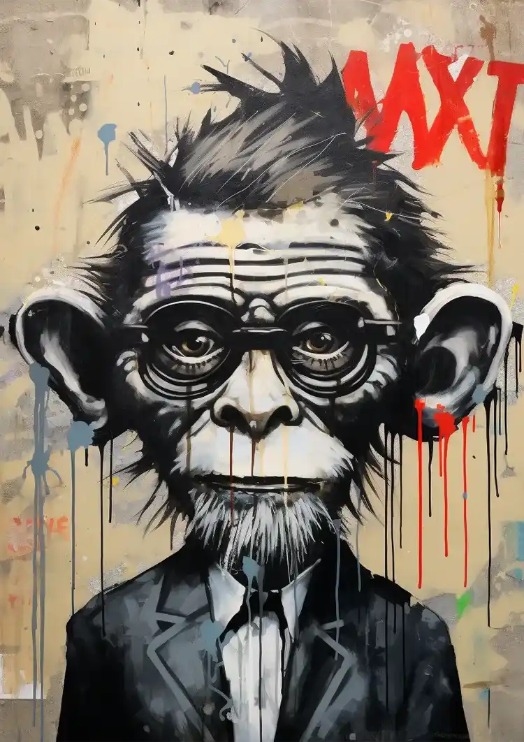 Monkey in Suit with Glasses Street Art Painting