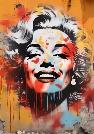 Marilyn Monroe Graffiti portret pomarańczowy czerwony obraz na płótnie