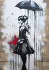 Elegant Lady with Umbrella and Red Roses Street Art Canvas Print
