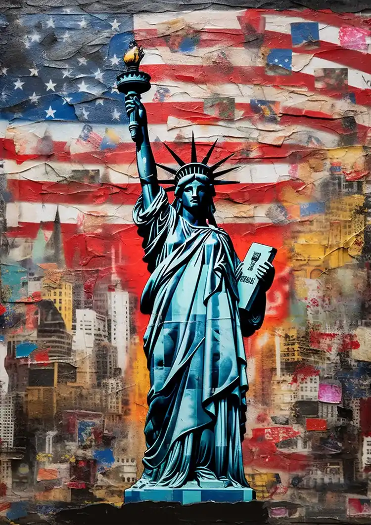 Statue of Liberty New York American Flag Pop Art Painting