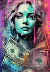 Woman with Dollar Bills Colourful Pop Art Canvas Print Wall Art
