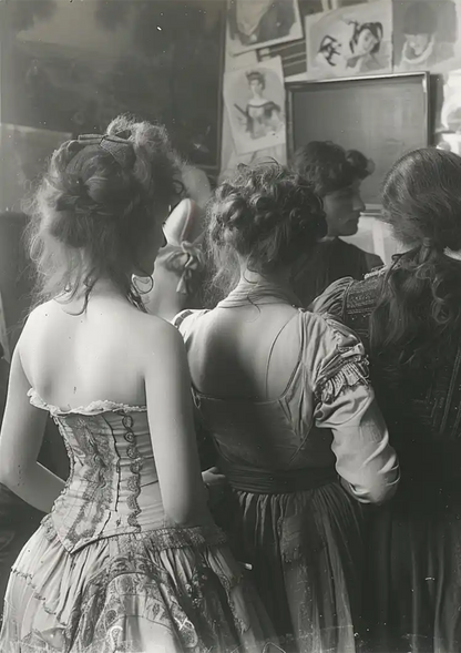 Vintage Ladies in a Row Black and White Elegant Retro Painting