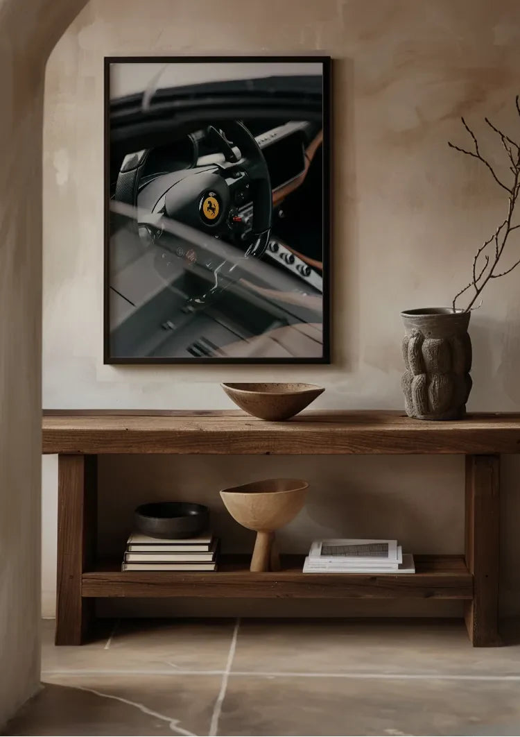 Ferrari Cockpit Interieur Lenkrad Leder Sportwagen Gemälde