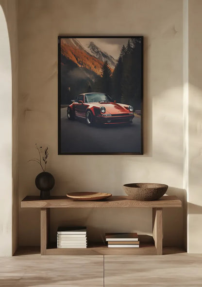Rode Porsche 911 Turbo Berglandschap Herfsttinten Schilderij