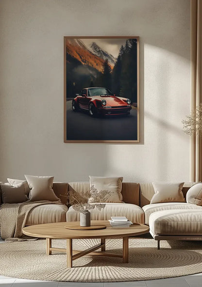 Rode Porsche 911 Turbo Berglandschap Herfsttinten Schilderij