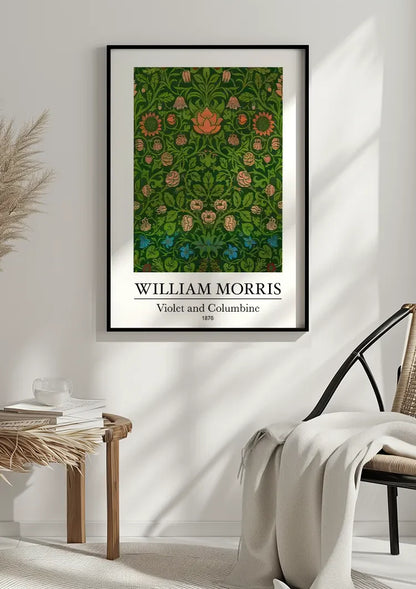 William Morris Veilchen und Akelei Dunkelgrüne Rote Blaue Blumen Gemälde