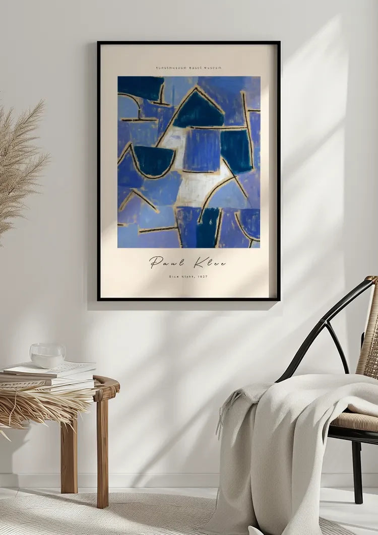 Blue Geometric Shapes Gold Lines Paul Klee Abstract Painting