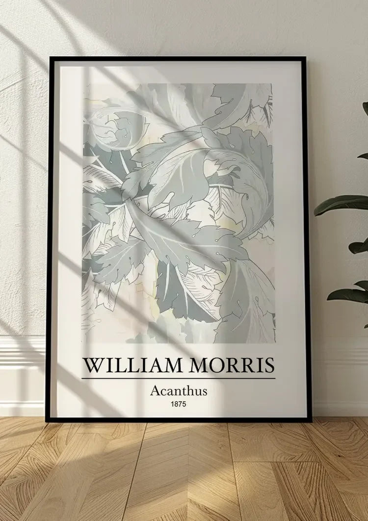 William Morris Acanthus Bladeren Grijs Groen Pasteltinten Botanisch Kunst Schilderij