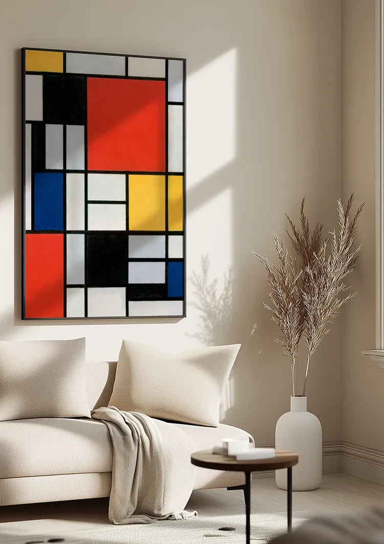 Mondrian-Stil Geometrische Primärfarben Schwarzes Gitter Abstraktes Modernistisches Gemälde