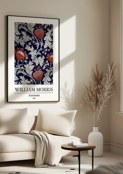 William Morris Anemone Rote Blumen auf Blau Gemälde