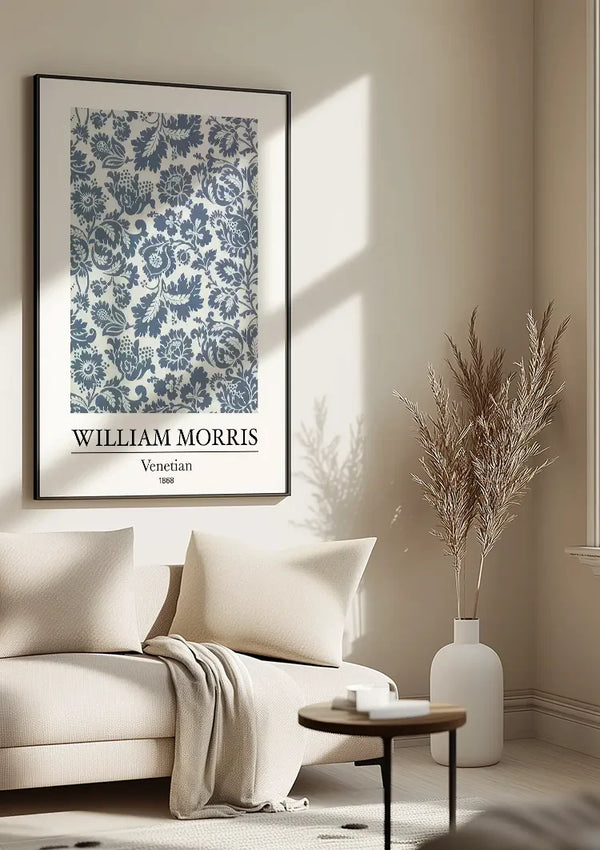 William Morris Venetian Blauw Wit Bloemenpatroon Schilderij