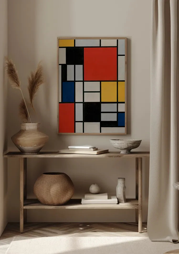 Mondrian-Stil Geometrische Primärfarben Schwarzes Gitter Abstraktes Modernistisches Gemälde