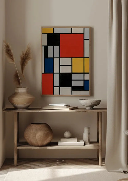 Mondrian-Stil Geometrische Primärfarben Schwarzes Gitter Abstraktes Modernistisches Gemälde