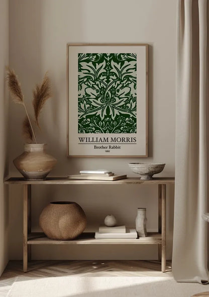 William Morris Brother Rabbit Dunkelgrün Weiß Botanisches Muster Gemälde