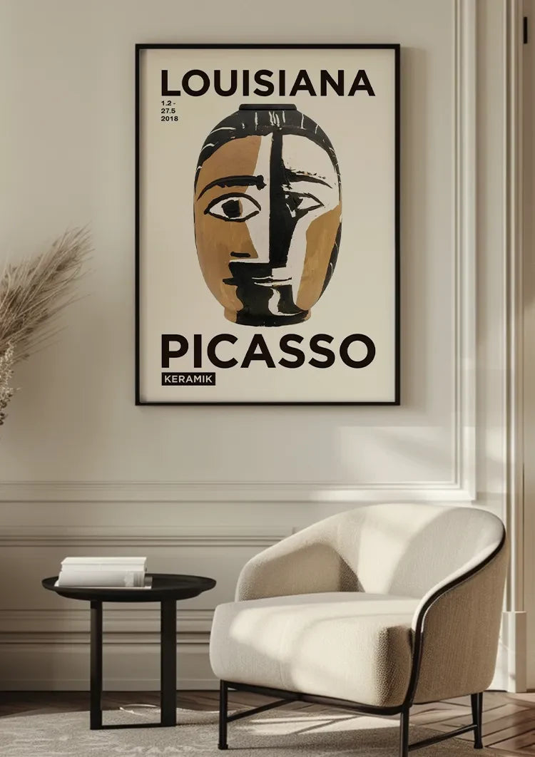 Picasso Louisiana Museum Tentoonstelling Poster Zwart Goud Gezicht Schilderij