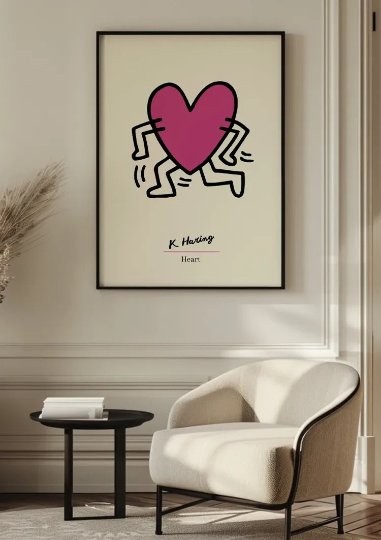 Keith Haring Pink Heart with Dancing Legs Pop Art Painting