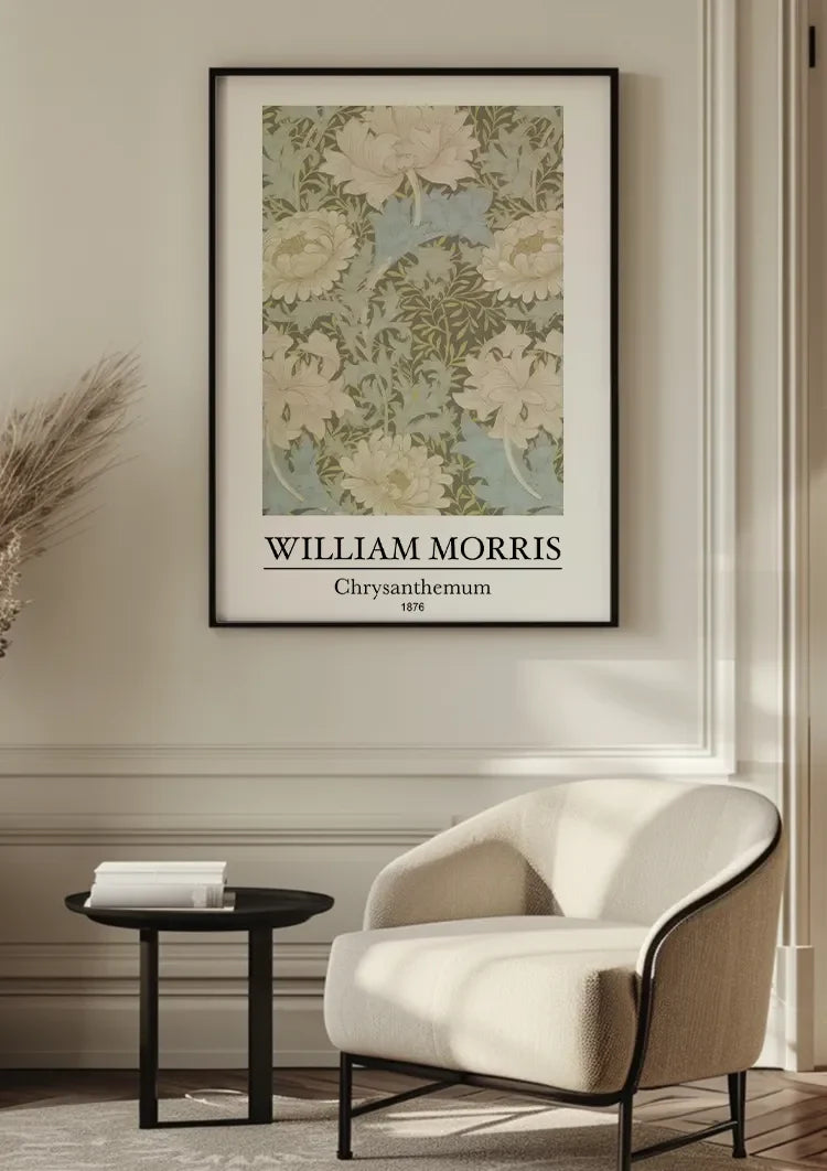 William Morris Chrysanthemum Bloemen Groen Blauw Botanisch Klassiek Kunst Schilderij