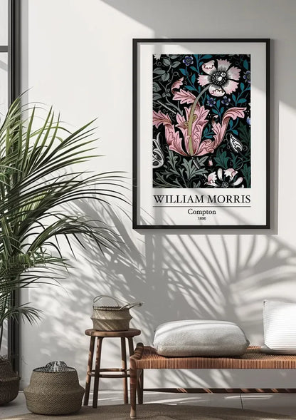 William Morris Compton Roze Bloemen Donker Bladwerk Klassiek Kunst Schilderij