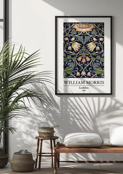 William Morris Lodden Bloemen Donkerblauw Oranje Groen Klassiek Patroon Kunst Schilderij