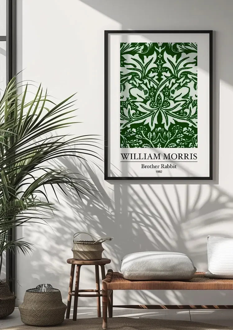 William Morris Brother Rabbit Donkergroen Wit Botanisch Patroon Canvas Schilderij