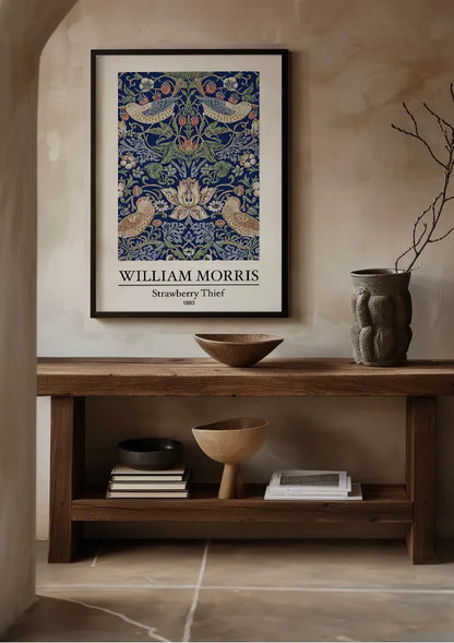 William Morris Strawberry Thief Vogels Aardbeien Donkerblauw Klassiek Kunst Schilderij