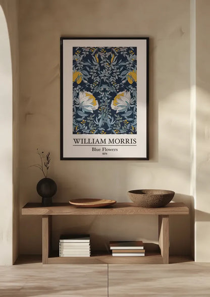 William Morris Blauwe Bloemen Donkere Achtergrond Schilderij