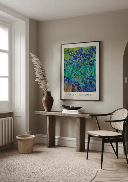 Van Gogh Paarse Irissen Groene Achtergrond Impressionisme Schilderij