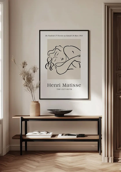 Lying Woman Minimalist Line Art Beige Background Painting