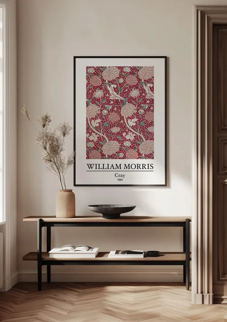 William Morris Cray Rosa Beige Blumen auf Rot Gemälde