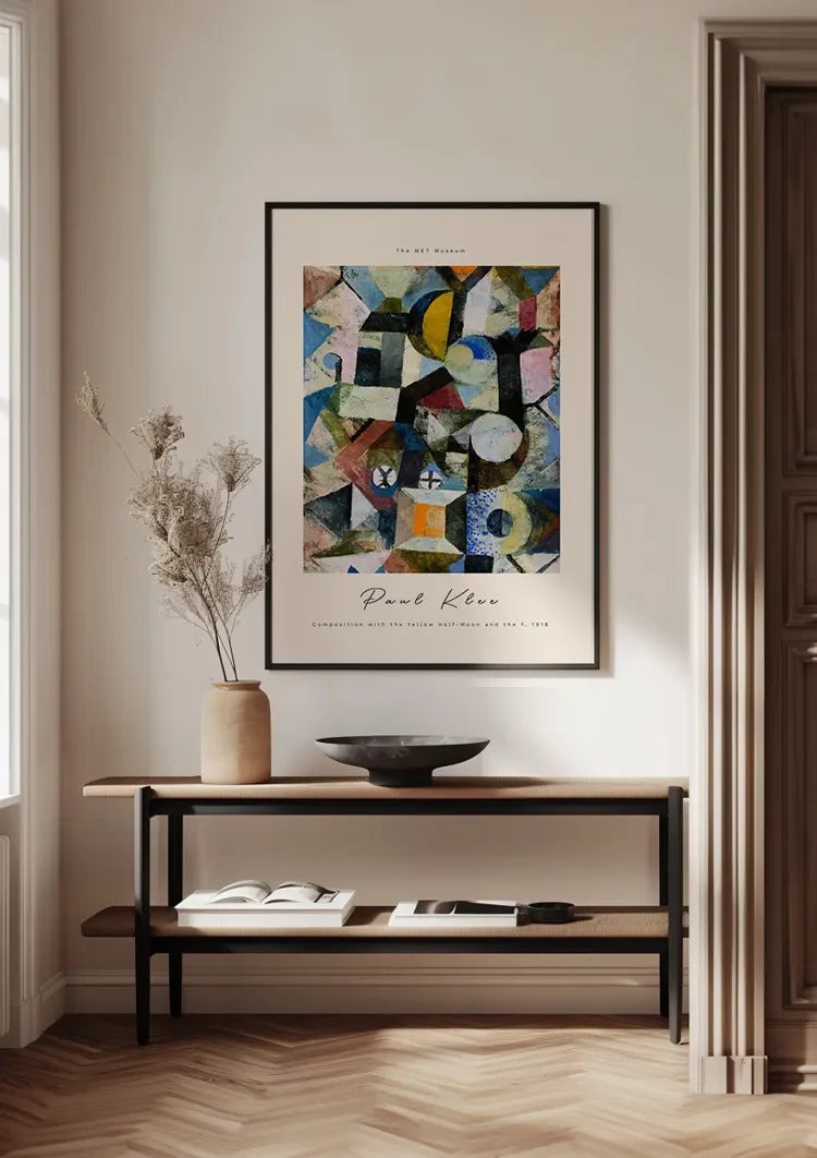 Klee Yellow Crescent Geometric Blue Yellow Black Abstract Composition Painting