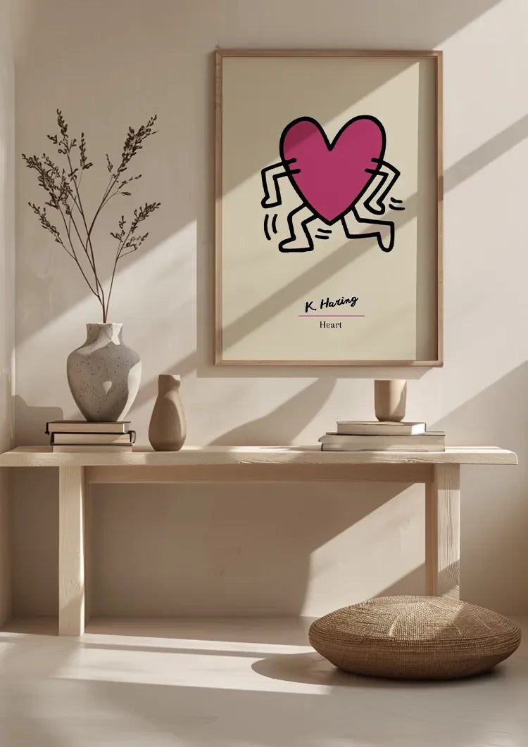 Keith Haring Pink Heart with Dancing Legs Pop Art Painting