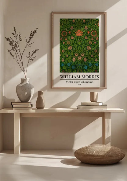 William Morris Veilchen und Akelei Dunkelgrüne Rote Blaue Blumen Gemälde