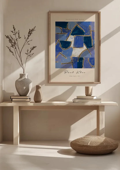 Blue Geometric Shapes Gold Lines Paul Klee Abstract Painting