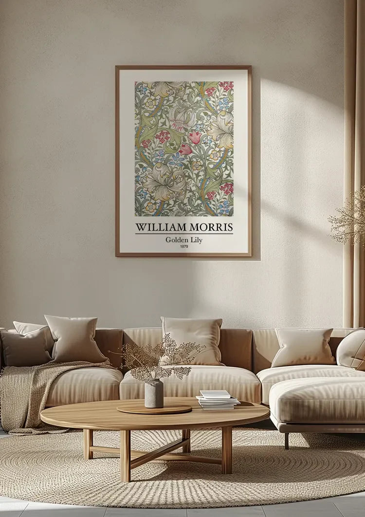 William Morris Gouden Lelie Bloemenpatroon Lichte Achtergrond Schilderij