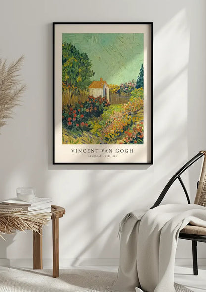 Van Gogh Landschaft Weißes Bauernhaus Farbenfroher Garten Impressionismus Gemälde