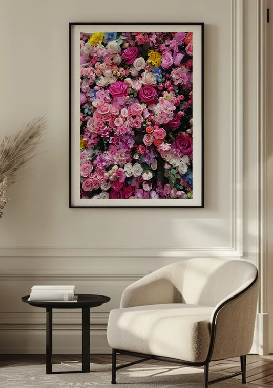 Kleurrijke Roze Rozen Bloemenwand Magenta Wit Paars Weelderig Canvas Schilderij