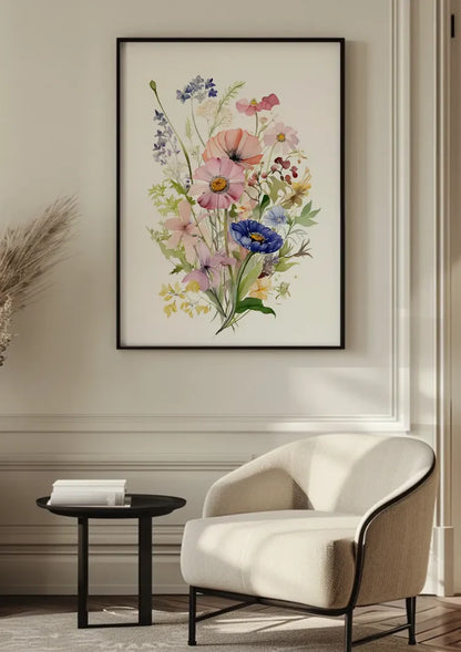 Aquarell Wildblumenstrauß Pastellfarben Rosa Blau Zart Botanisches Gemälde