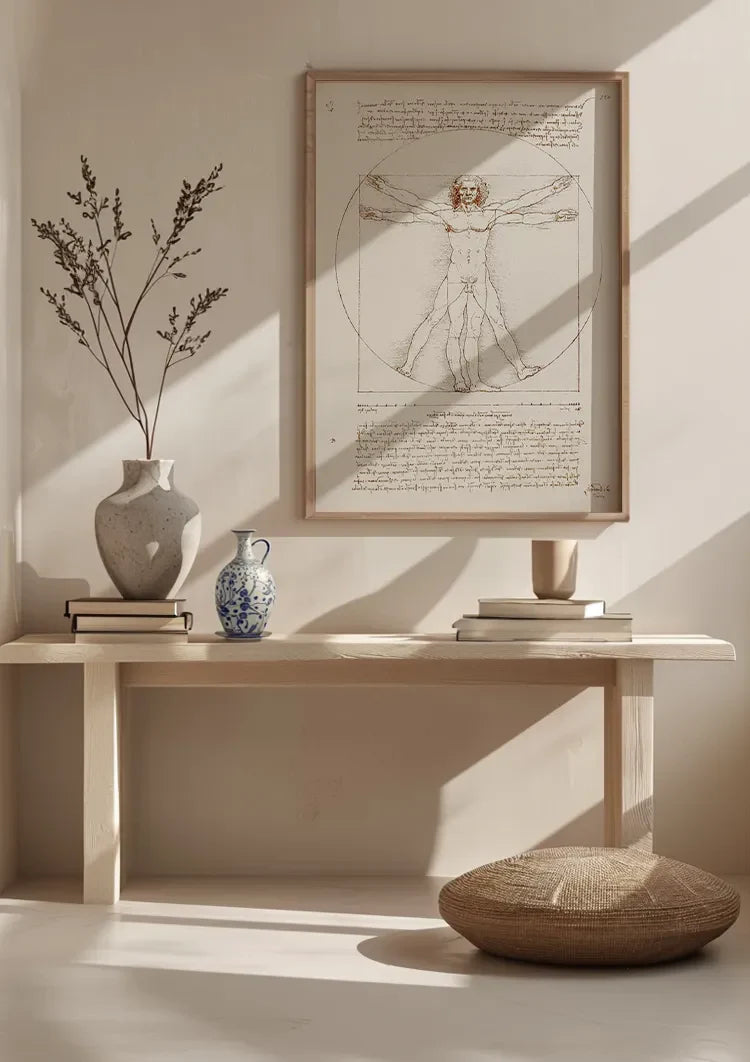 Leonardo Da Vinci Vitruviaanse Man Klassiek Anatomie Schets Schilderij