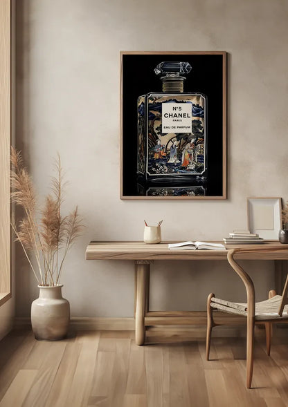Delft Blue Perfume Bottle Oriental Decor Gold Black Background Luxury Painting