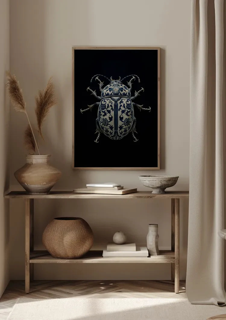 Delft Blue Porcelain Beetle Dark Background Painting