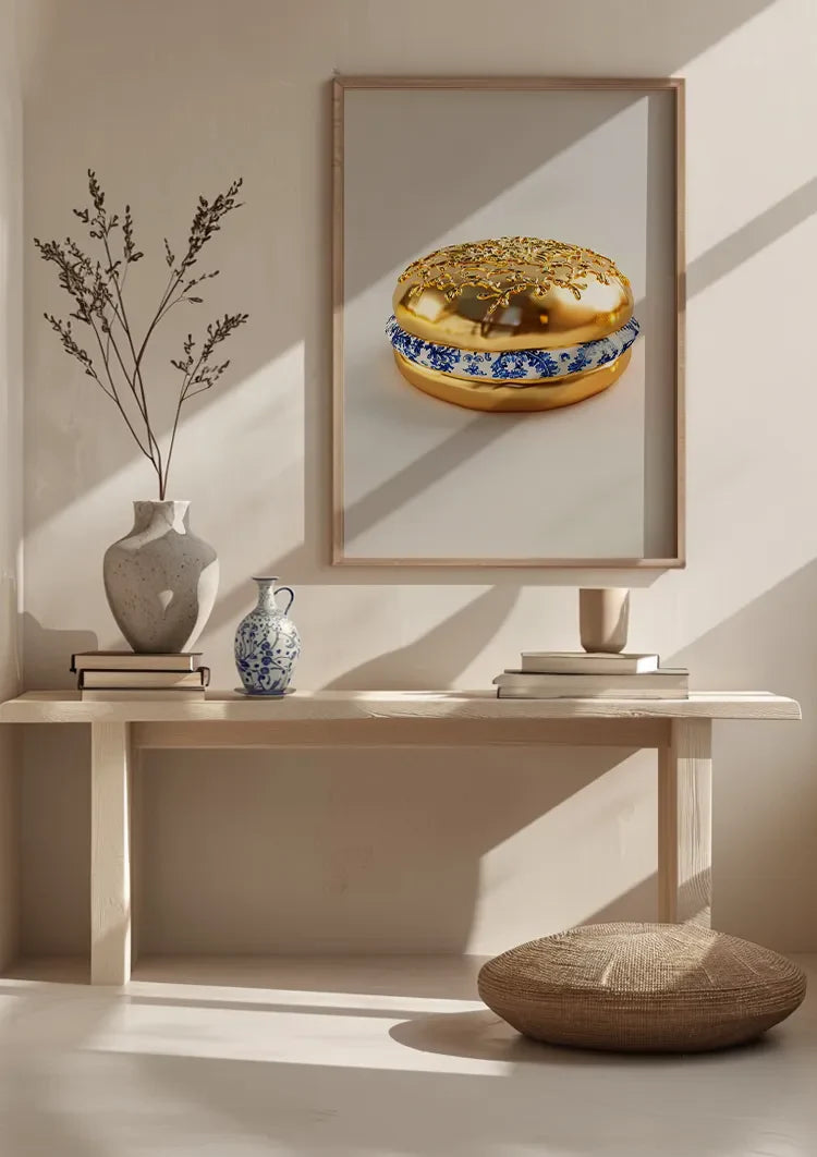 Golden Hamburger Delft Blue Decoration Surreal Painting