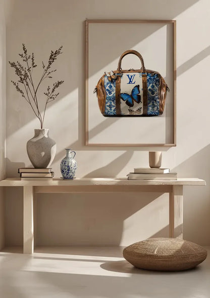 Louis Vuitton Tas Blauwe Vlinders Bloemen LV Logo Luxe Mode Schilderij