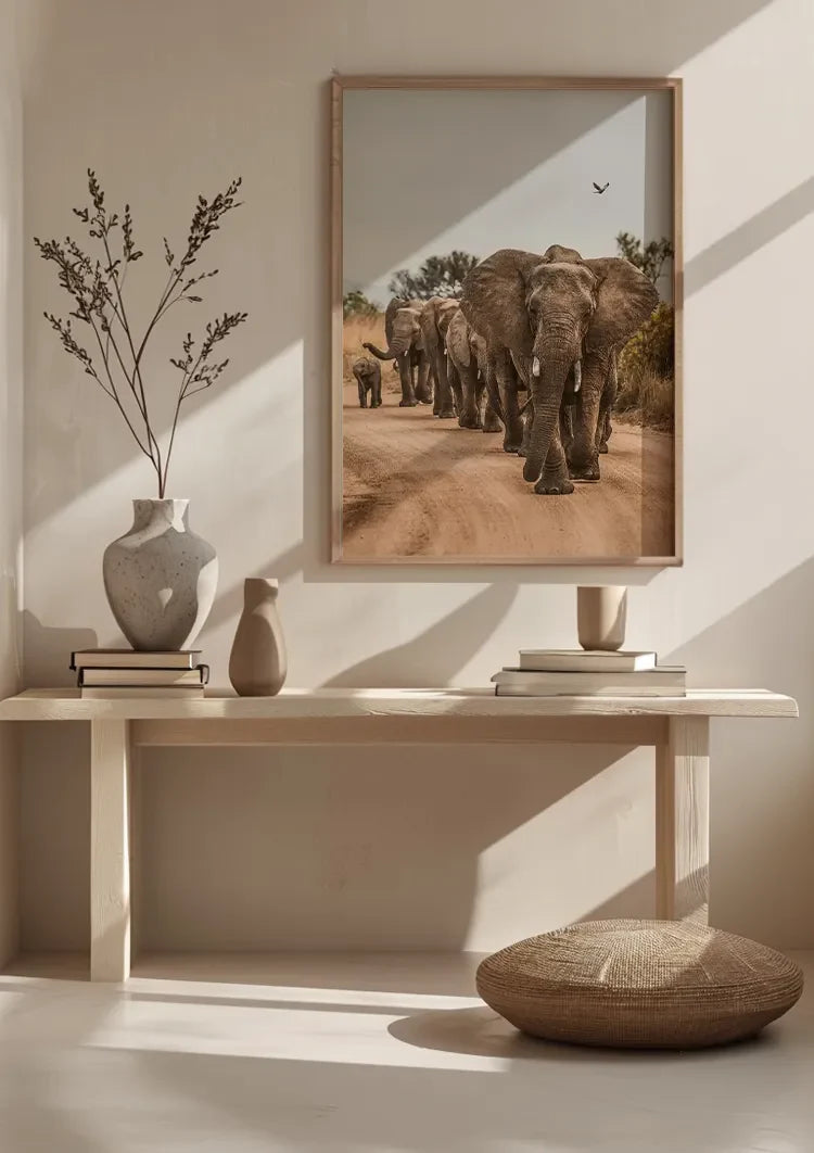 Kudde Olifanten Kalveren Zandpad Afrikaanse Natuur Schilderij