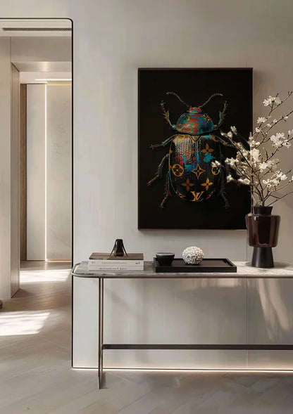 Kleurrijke Kever Louis Vuitton Motief Donkere Achtergrond Luxe Pop Art Schilderij