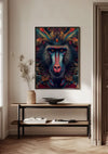 Kleurrijke Mandril Blauw Rood Gezicht Patroon Exotisch Portret Schilderij