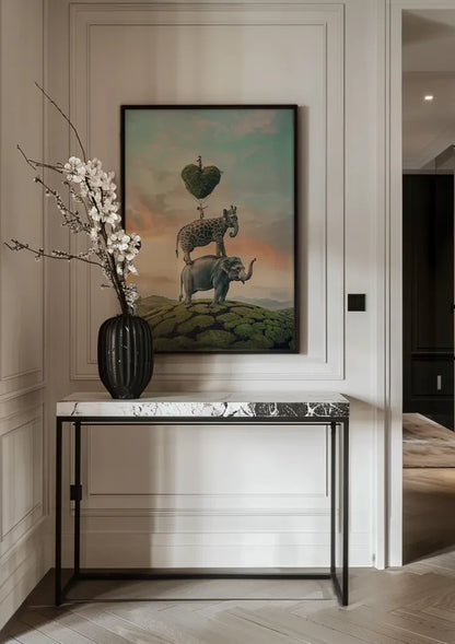 Surrealistisch Olifant Giraf Hartboom Dromerige Stapel Schilderij