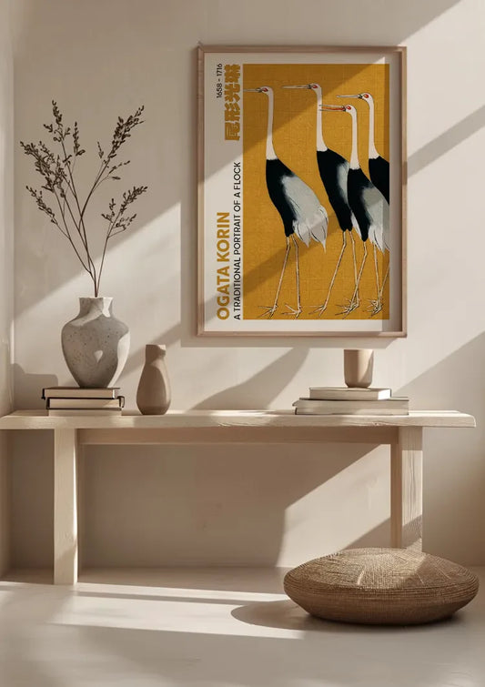 Kraanvogels canvas schilderij aan de muur in de hal