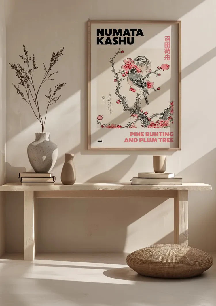 Kashu Vogel Pflaumenbaum Rosa Blüte Japanischer Stil Gemälde