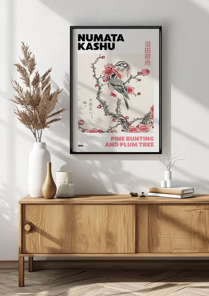 Kashu Vogel Pflaumenbaum Rosa Blüte Japanischer Stil Gemälde